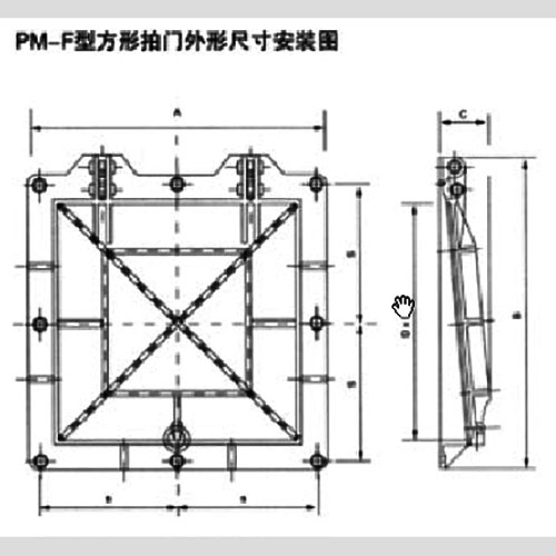 铸铁方拍门PMF结构布置图及组件